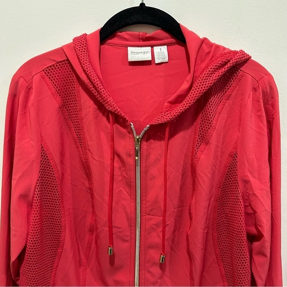 Chico’s Red Resort Mesh Lightweight Hooded Zip-Up Jacket Size Medium - Picture 2 of 10